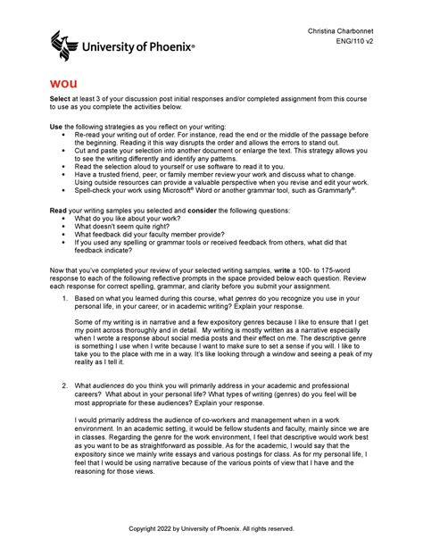 Complete Eng V Wk Writing Decisions Reflection Activity