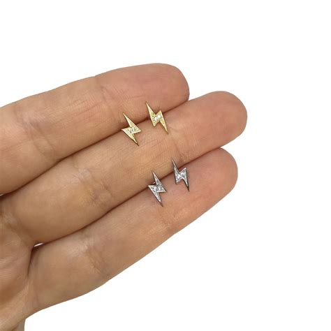 Sterling Silver Lightning Bolt Stud Earrings Dainty Studs Etsy