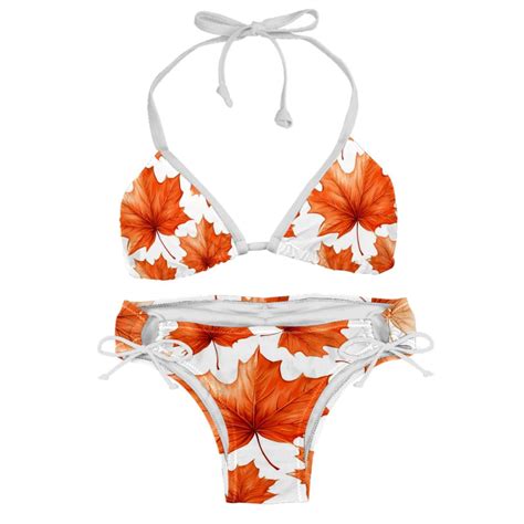 Maple Leaves Detachable Sponge Adjustable Strap Bikini Set Two Pack