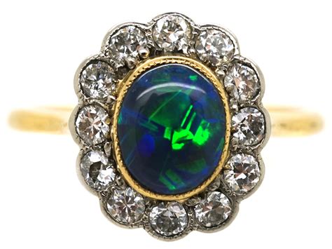 Edwardian Ct Platinum Black Opal Diamond Oval Ring L The