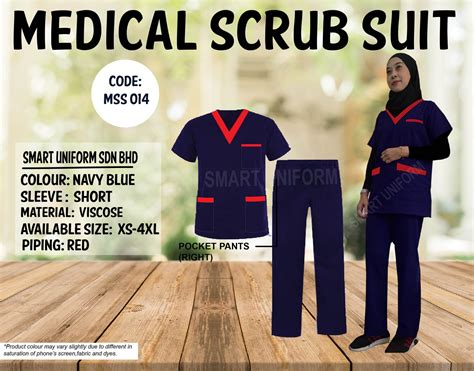 Ready Stock Scrub Suit Piping Mss 014 Navy Bluered Smart Uniform Malaysia