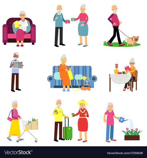 Senior Man And Woman Activities Set Elderly Vector Image