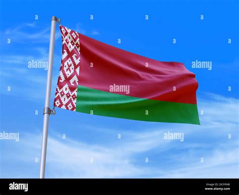 Beautiful Belarus Flag Waving In The Wind With Sky Background 3D