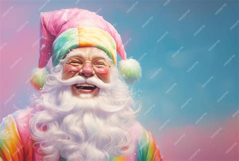 Premium Ai Image Laughing Rainbow Santa Claus In Colorful Costume