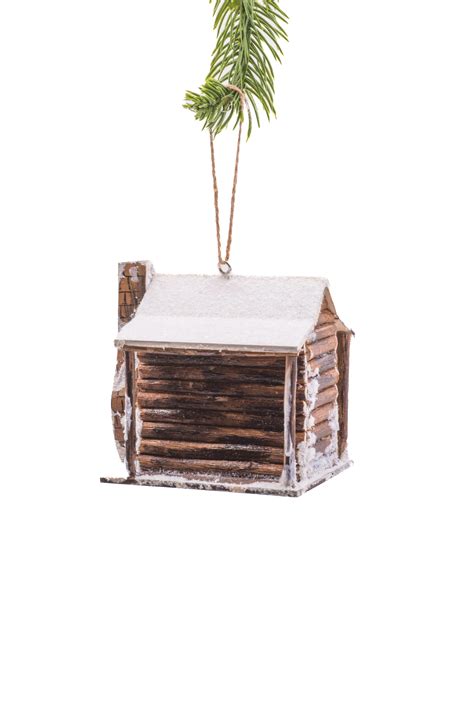 Brown/White MDF Hanging Cabin Lighted Ornament with Christmas Tree