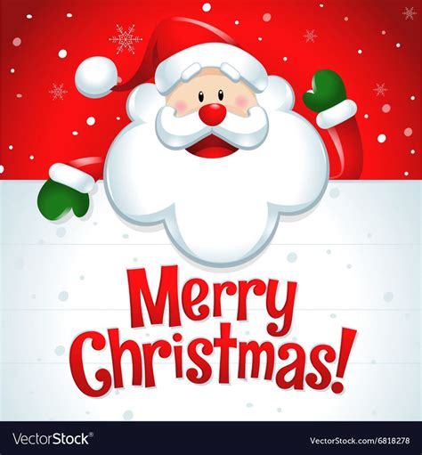 Merry Christmas Santa Claus With Big White Sign In Red Background