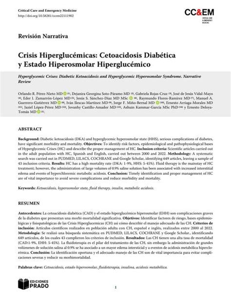 Crisis Hipergluc Micas Cetoacidosis Diab Tica Y Estado Hiperosmolar