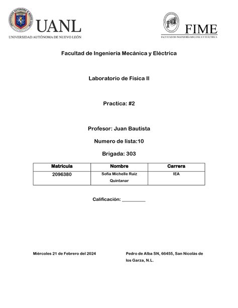 Practica Lab Pr Ctica Del Laboratorio De F Sica Fime Facultad