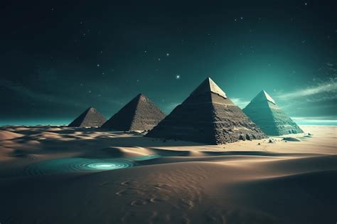 Premium AI Image | The pyramids of egypt at night