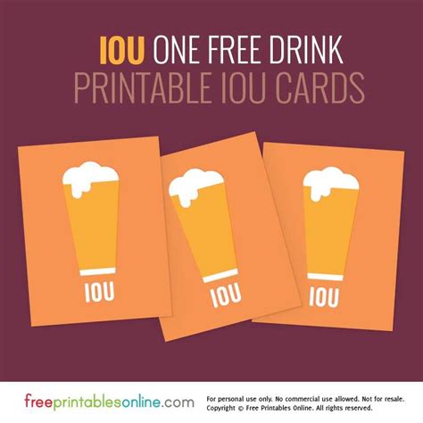 One Free Drink Iou Coupon Free Printables Online Con Imágenes