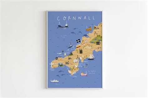 Illustrated Map Of Cornwall Wall Art Etsy Etsy Wall Art Cornwall