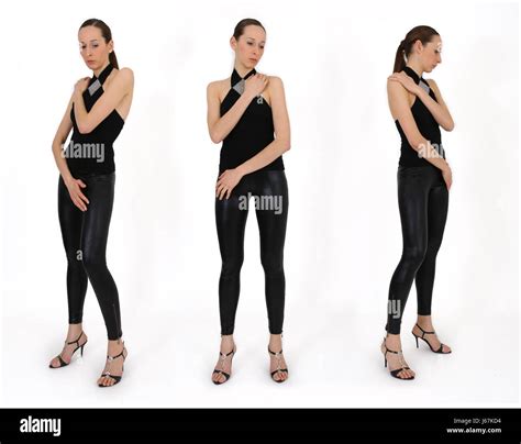 woman poses pose woman studio photography poses lateral pose front photo model Stock Photo - Alamy