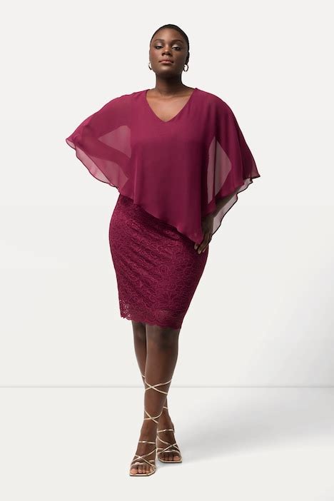 Robe De Soir E En Jersey Cape En Mousseline Bas De Jupe En Dentelle