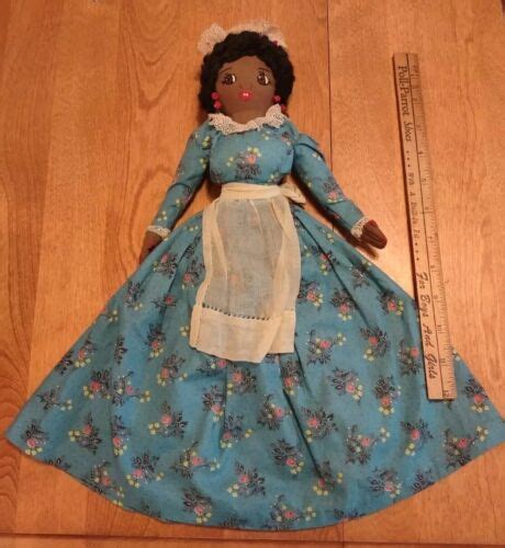 Vintage African American Rag Doll 16 Folk Art Cloth Doll Handmade Blue