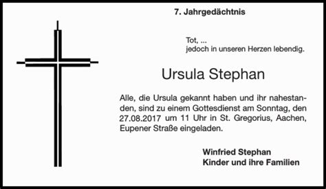 Traueranzeigen Von Ursula Stephan Aachen Gedenkt