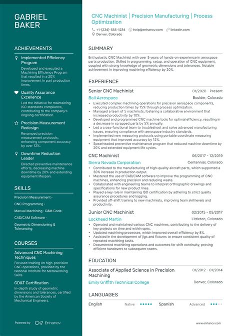 5 Cnc Machinist Resume Examples And Guide For 2025