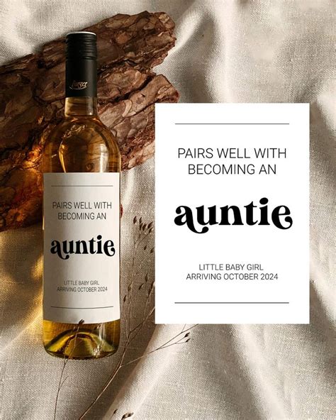 Pairs Well With Becoming An Auntie Baby Announcement Wine Label For