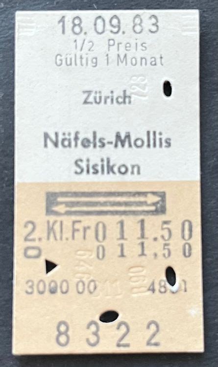 Zürich Näfels Mollis Sisikon Billett 1983 Kaufen auf Ricardo