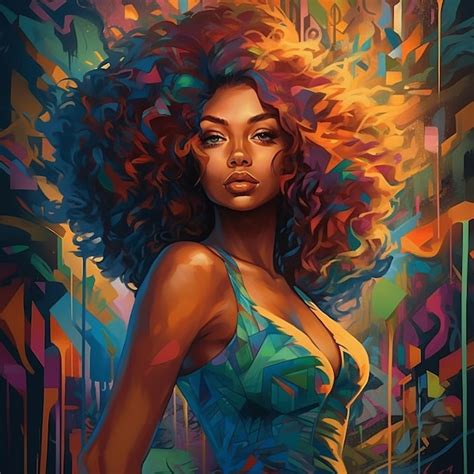 A painting of a woman with a very big afro hair generative ai | Premium ...