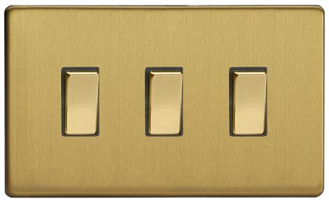 Varilight Screwless Brushed Brass Gang Twin Plate A Way Switch Ukes