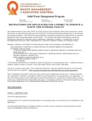 Utah Application For A Permit To Operate A Waste Tire Storage Facility