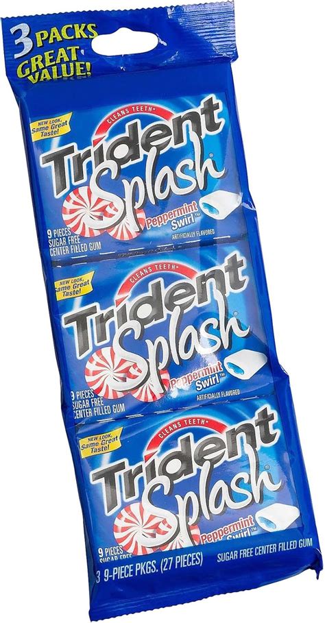 Trident Splash Peppermint Swirl Sugarfree Chewing Gum 3 X 9 Piece