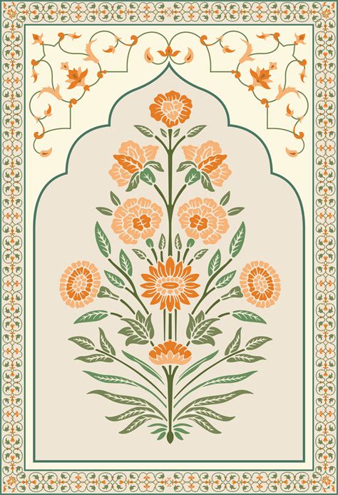 Mughal Flower Motif Botanical Floral Ethnic Motif And Indian Mughal