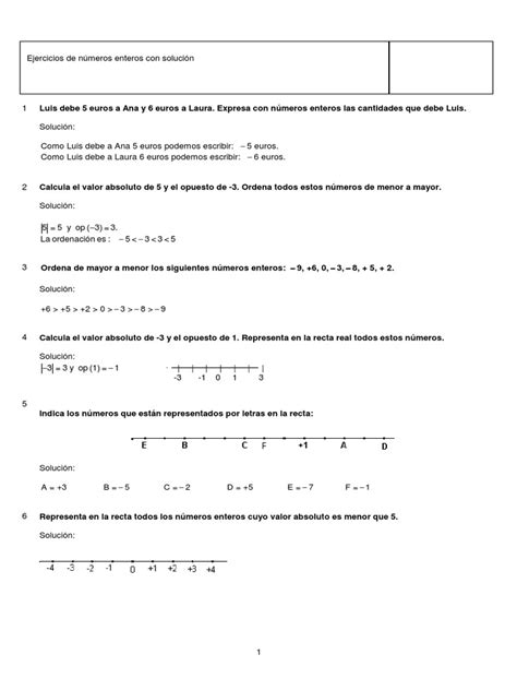 Matemáticas 1º Eso Ejercicios Números Enteros Con Soluciones Pdf