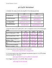 Situ S Ph And Poh Worksheet Pdf Virtual Chemistry Unit Ph Poh