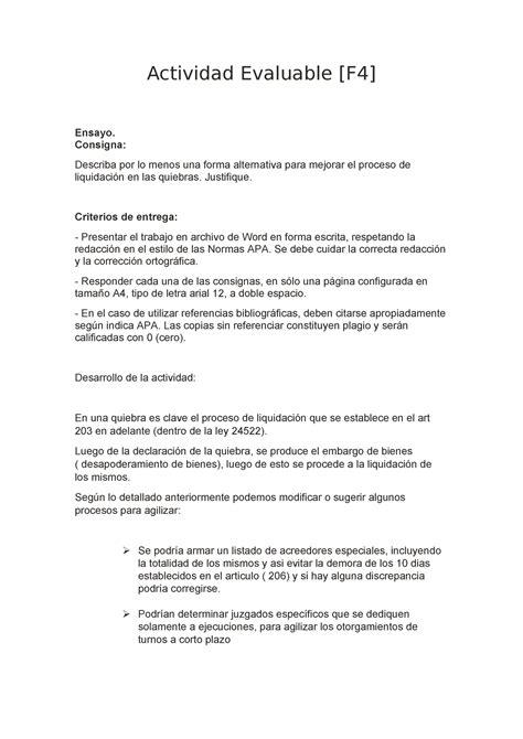 Actividad Evaluable Derecho Concursal Actividad Evaluable F