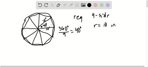 SOLVED:Find the area of a regular nonagon (9 sides) circumscribed about a circle of radius 10 ...