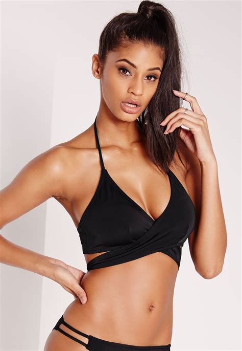 Missguided Cross Over Bikini Top Black Mix And Match Black Bikini Tops Bikini Tops Bikinis