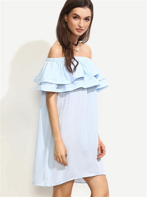 Blue Ruffle Off The Shoulder Shift Dress SheIn Sheinside