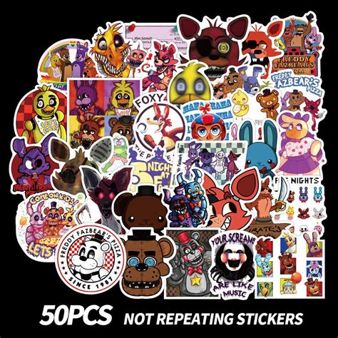 50pcs Five Nights At Freddys Stickers Fnaf Game Diy Imposter Decals Laptop Computer Bike Doodle