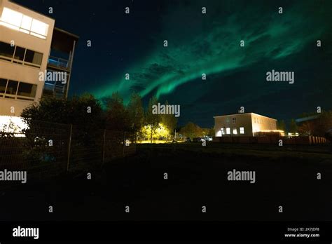 Northern lights in Akureyri, Iceland Stock Photo - Alamy