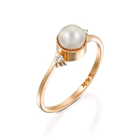 Pearl Engagement Ring Rose Gold Pearl Wedding Ring Pearl - Etsy
