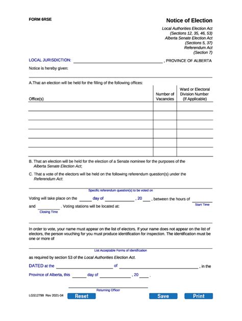 Fillable Online Notice of Election - Form 6RSE. This form is used to ...