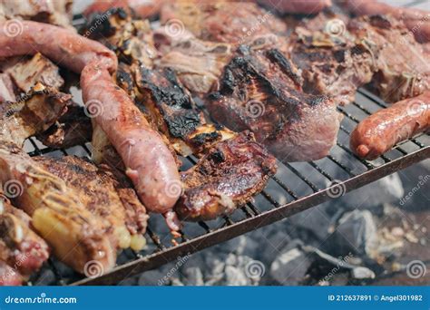 Argentinian Grilled Meat Cooking Asado Argentino Stock Image Image