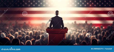 US Presidential Candidate Speaks on Podium with Microphone at Election Meeting Stock Image ...