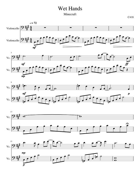 Minecraft Wet Hands Sheet Music For Cello String Duet