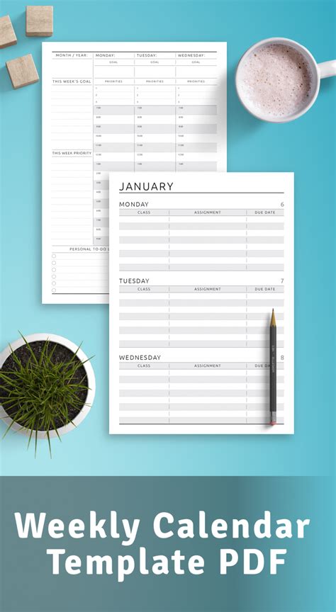 Weekly calendar template PDF - Download now