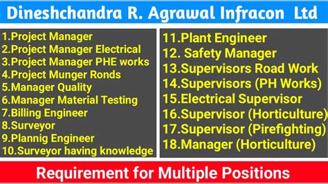 Dineshchandra R Agrawal Infracon Pvt Ltd Requirement For Multiple