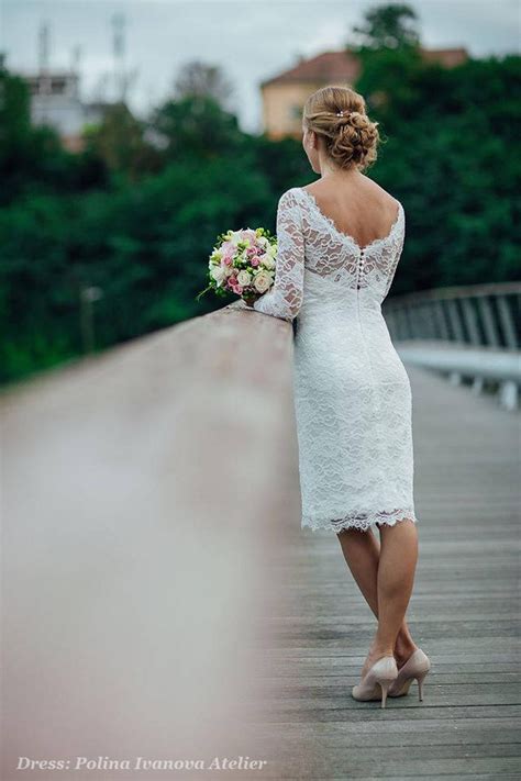 Short Wedding Dress With Sleeves And Illusion Neckline And Illusion