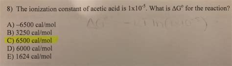 Solved 8 The Ionization Constant Of Acetic Acid Is 1x10 9