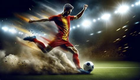 Premium Photo Soccer Players Powerful Kick In Dynamic Stadium Lights