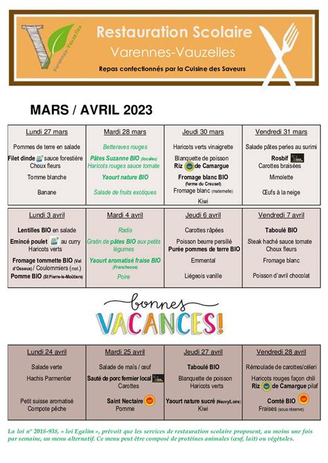 Calaméo Menu Mars Avril 2023