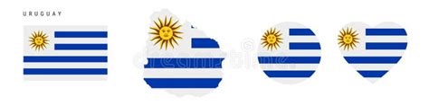 Uruguay Flag In Different Shapes Icon Set Flat Vector Illustration