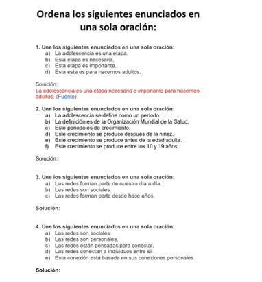 Ordena Los Siguientes Enunciados En Una Sola Oraci N Une Los