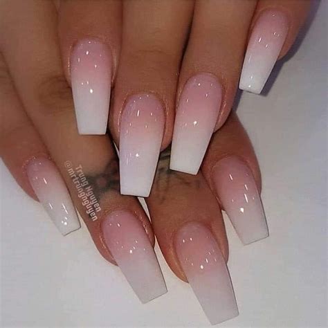 Coffin Shaped White Ombre Nails Acrylic Nails Coffin Pink Acrylic