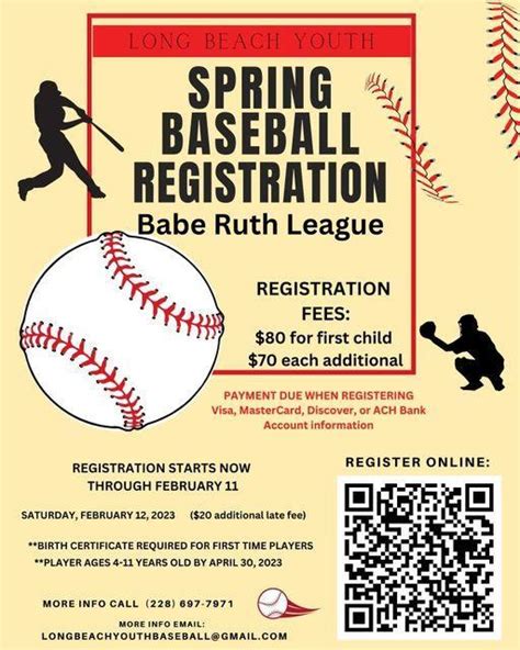 Long Beach Youth Spring Baseball Registration Pass Christian School